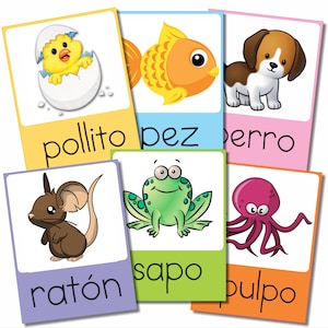 SPANISH Flashcards Animals - Printable - Flashcards Animales en Español