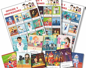 Trades and Professions Lottery in SPANISH to print - game to learn occupations and jobs