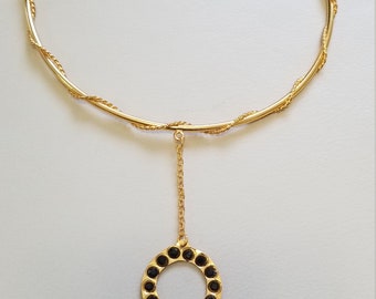 Necklace in bronze gold plated in 24k gold and black swarovski crystals