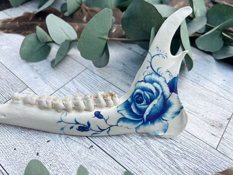 Blue Rose Floral Decorated Deer Jawbone Porcelain China Inspired Design