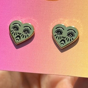 Golden Enamel Crying Heart Stud Earring