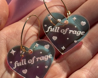 Iridescent Full Of Rage Heart Hoop Earrings