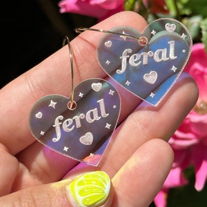 Iridescent Feral Heart Hoop Earrings