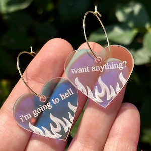 Iridescent I’m Going to Hell Want Anything? Heart Hoop Earrings