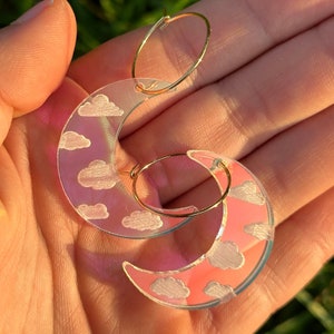 Iridescent Acrylic Cloudy Moon Hoop Earrings