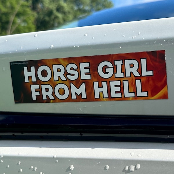 Magnete con ragazza cavallo proveniente dall'inferno e fiamme per auto: 7 x 2 pollici