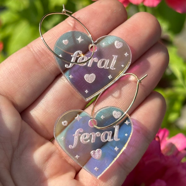 Iridescent Feral Heart Hoop Earrings