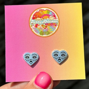 Silver Enamel Crying Heart Stud Earring