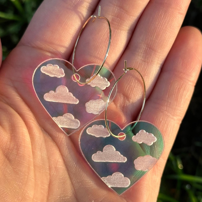 Iridescent Cloudy Heart Hoop Earrings image 1