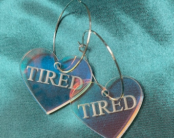 Iridescent Acrylic TIRED Heart Hoop Earrings