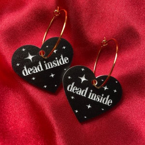 Black/White Dead Inside Heart Hoop Earrings