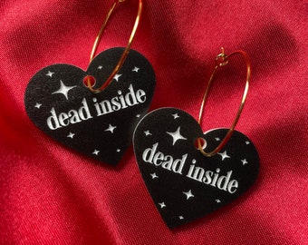 Black/White Dead Inside Heart Hoop Earrings