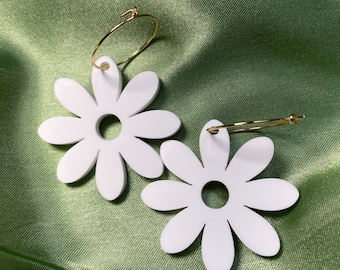 White Floral Laura Hoop Earrings