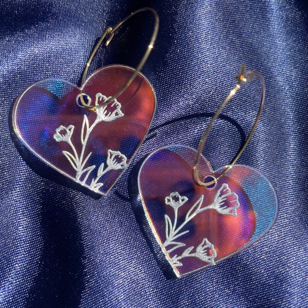 Iridescent Veronica Heart Hoop Earrings