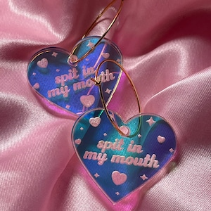 Iridescent Spit In My Mouth Heart Hoop Earrings