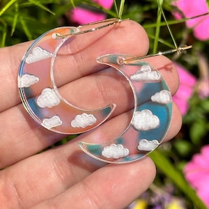 Iridescent Acrylic Cloudy Moon Hoop Earrings