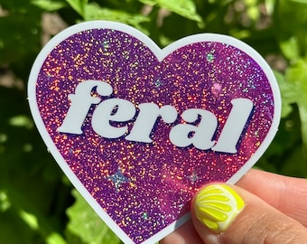 Feral Pink/Purple Glittery Heart Sticker