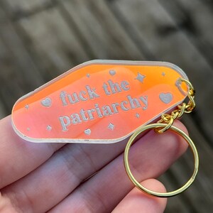 Fuck The Patriarchy Iridescent Acrylic Motel Keychain image 2