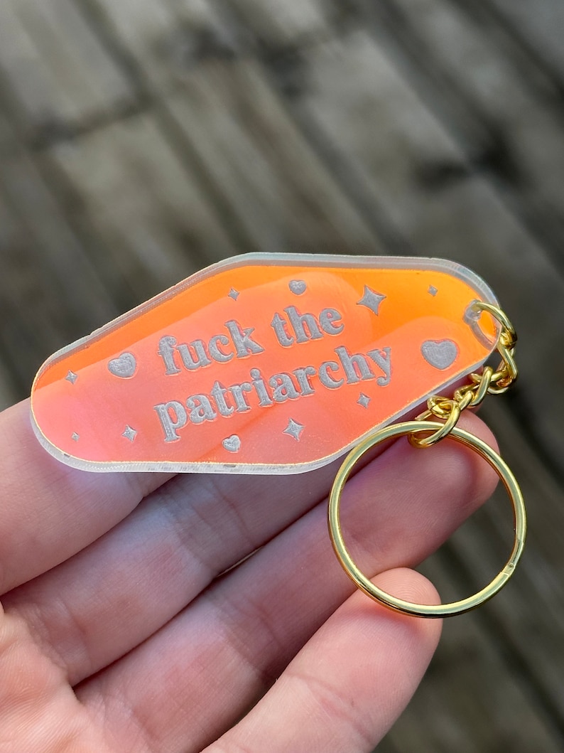 Fuck The Patriarchy Iridescent Acrylic Motel Keychain image 2