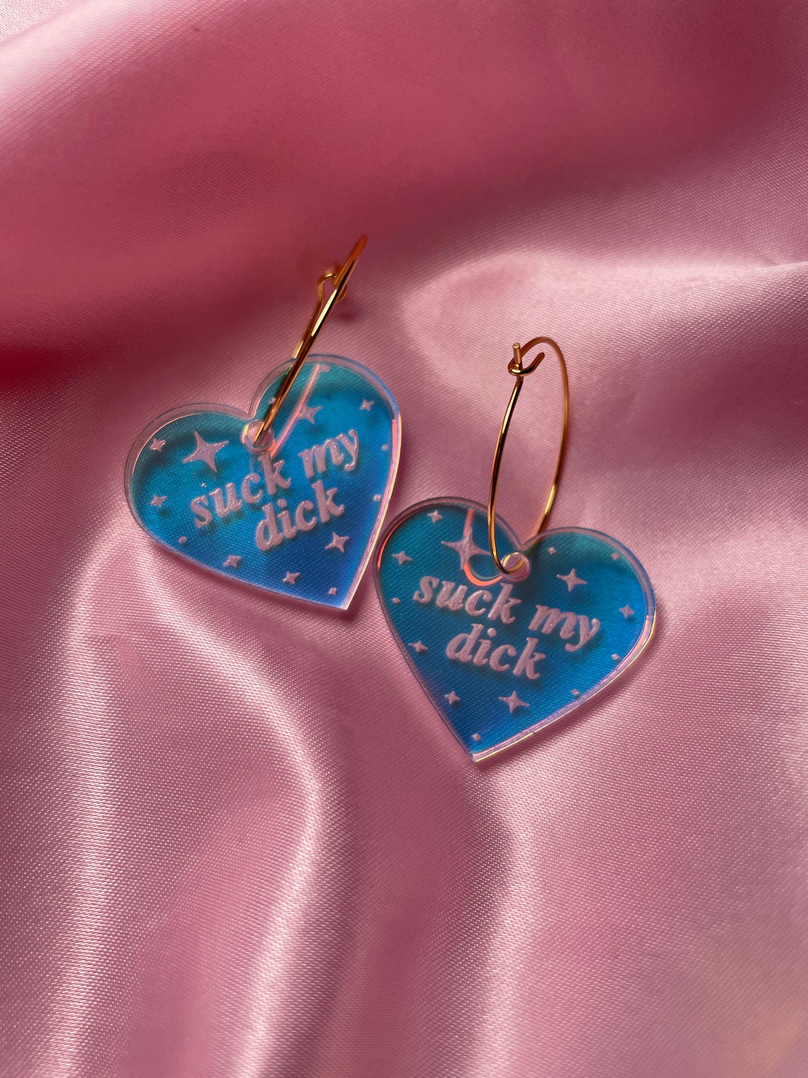 Iridescent Suck My Dick Heart Hoop Earrings - Etsy
