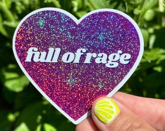 Full Of Rage Pink/Purple Glittery Heart Sticker