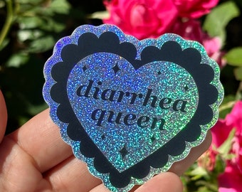 Diarrhea Queen Scalloped Glittery Heart Sticker