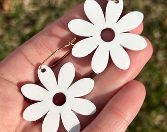White Floral Laura Hoop Earrings