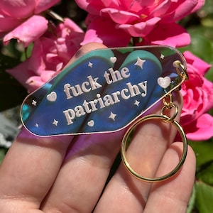 Fuck The Patriarchy Iridescent Acrylic Motel Keychain image 3