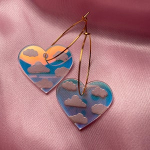 Iridescent Cloudy Heart Hoop Earrings image 2