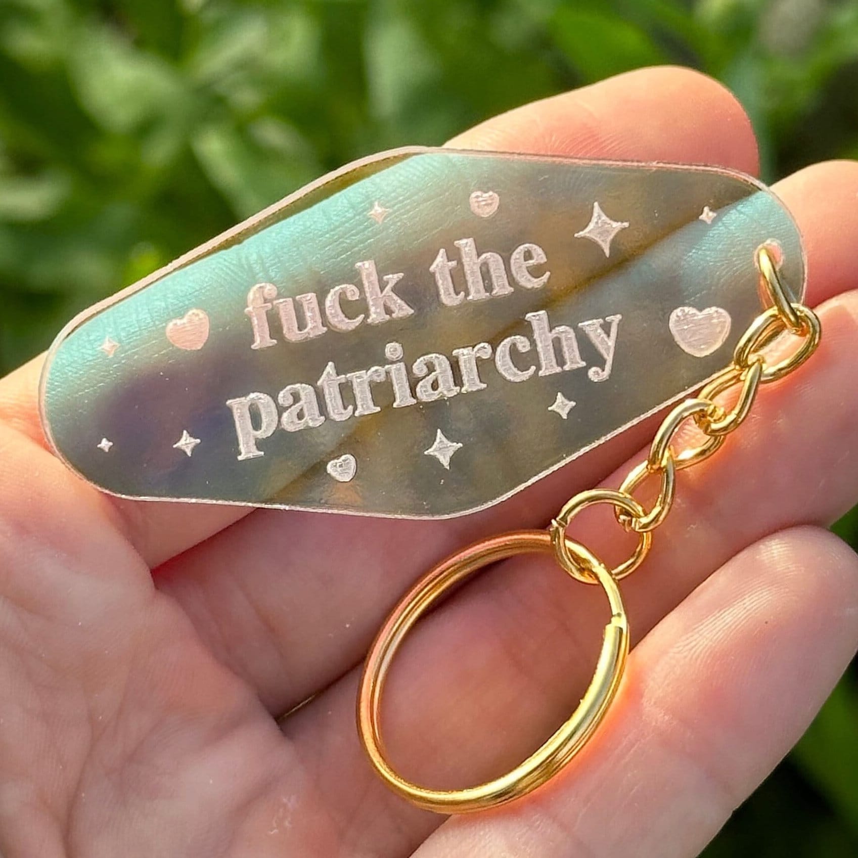 Fuck The Patriarchy Iridescent Acrylic Motel Keychain