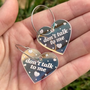 Iridescent Don’t Talk To Me Heart Hoop Earrings