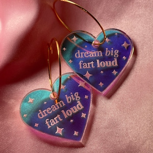 Iridescent Dream Big Fart Loud Heart Hoop Earrings
