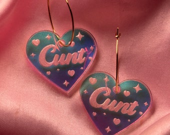 Iridescent Cunt Heart Hoop Earrings