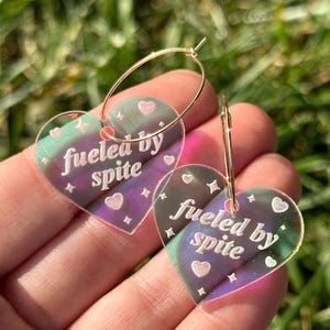 Iridescent Fueled By Spite Heart Hoop Earrings