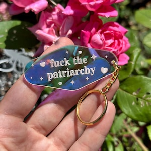 Fuck The Patriarchy Iridescent Acrylic Motel Keychain image 5