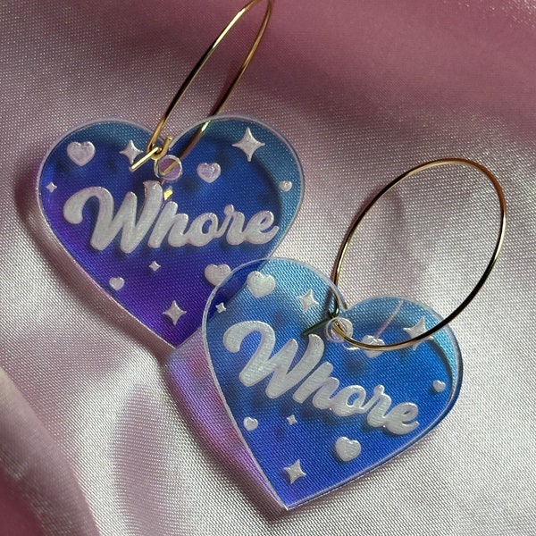 Iridescent Whore Heart Hoop Earrings