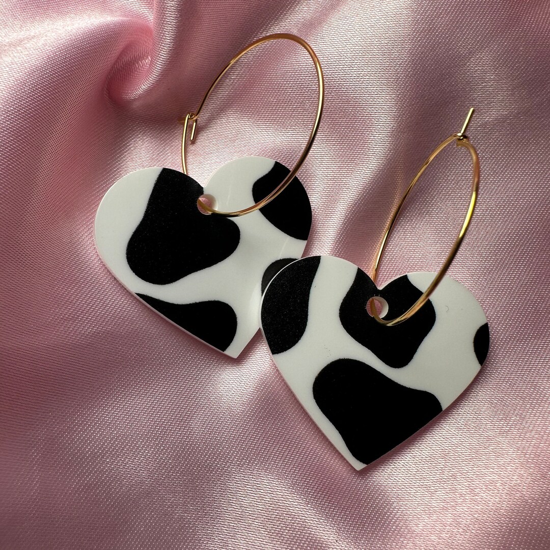 Cow print heart earrings discount