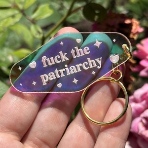 Fuck The Patriarchy Iridescent Acrylic Motel Keychain image 4