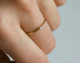 14k Gold Filled Diamond Ring, Minimalistische Gouden Stapelringen, Sierlijke sieraden, Zero Waste Packaging, Anti aanslag