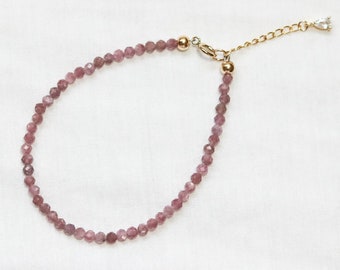 Pink tourmaline gemstone bracelet, 14k gold-filled gemstone stacking bracelet, zero waste packaging