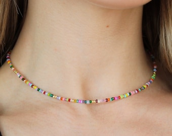 Colourful Seed Bead Choker, High Quality Jewelry, Rainbow Bead Necklace, Gold Filled, Sterling Silver, Beaded Choker, Sustainable Jewelry