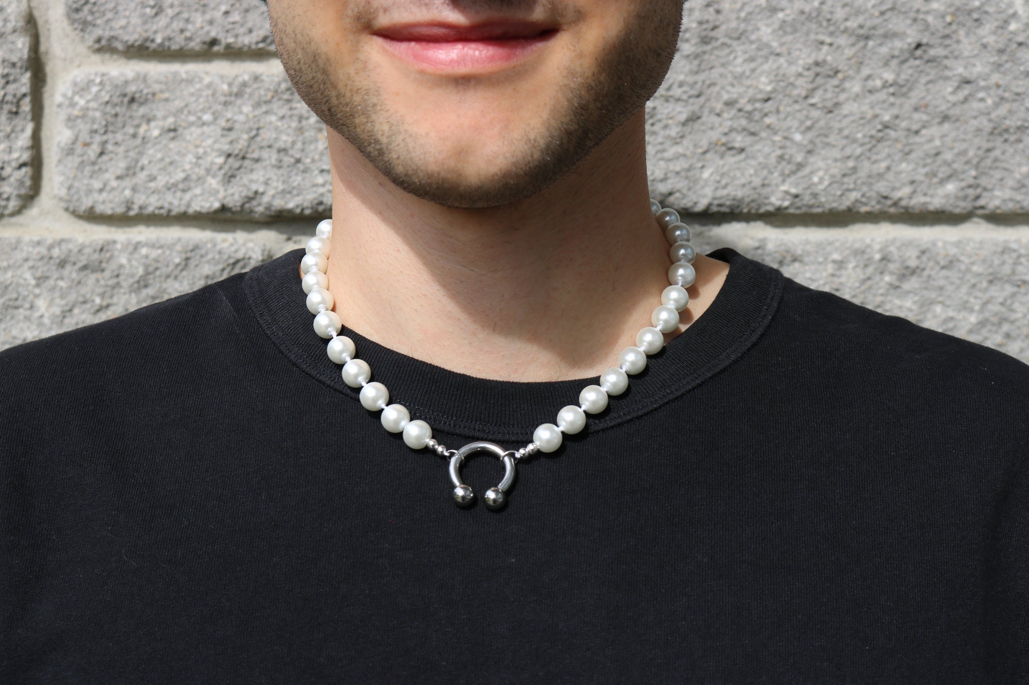 Punk Mens Pearl Necklace Handmade Machine Gun Kelly Etsy Canada