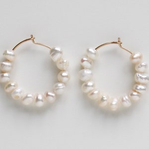 Pearl Earrings, Beaded Hoops, 14k Gold Filled Wire, Boho Pearl Earrings, Bridesmaids Gift, Bridal Earrings, Zero Waste Jewelry image 1