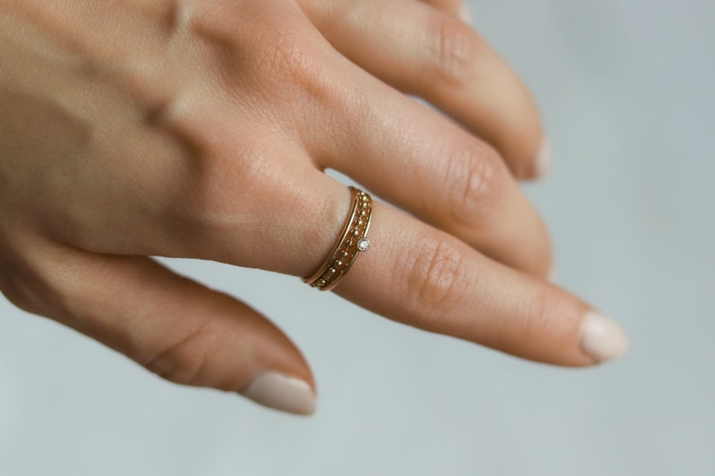 Tarnish Free Beaded Gold Ring, 14k Gold Filled Stacking Ring, Dainty Jewelry, Zero Waste Packaging image 2