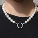 Punk Mens Pearl Necklace - Handmade - Machine Gun Kelly Inspired Necklace - Horseshoe Clasp Pearl Necklace - Pearl Silver Hardware Necklace 