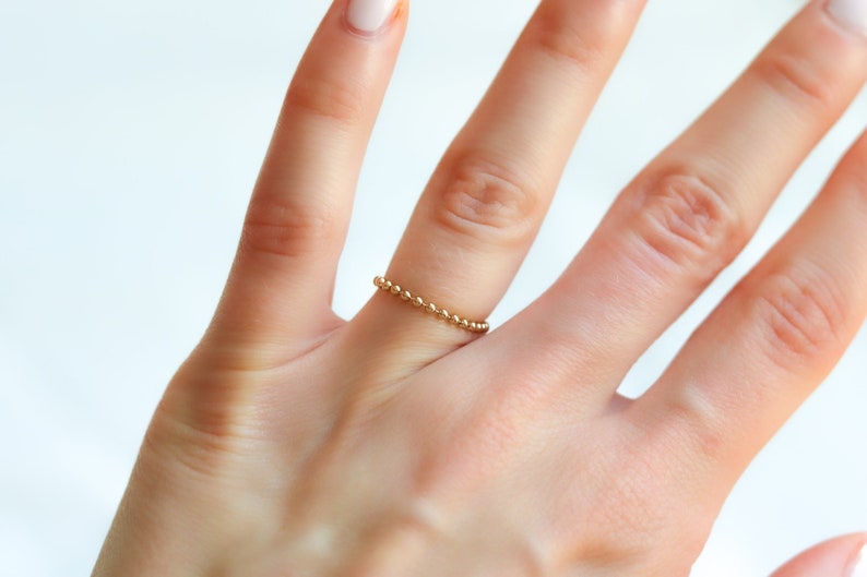 Tarnish Free Beaded Gold Ring, 14k Gold Filled Stacking Ring, Dainty Jewelry, Zero Waste Packaging image 1