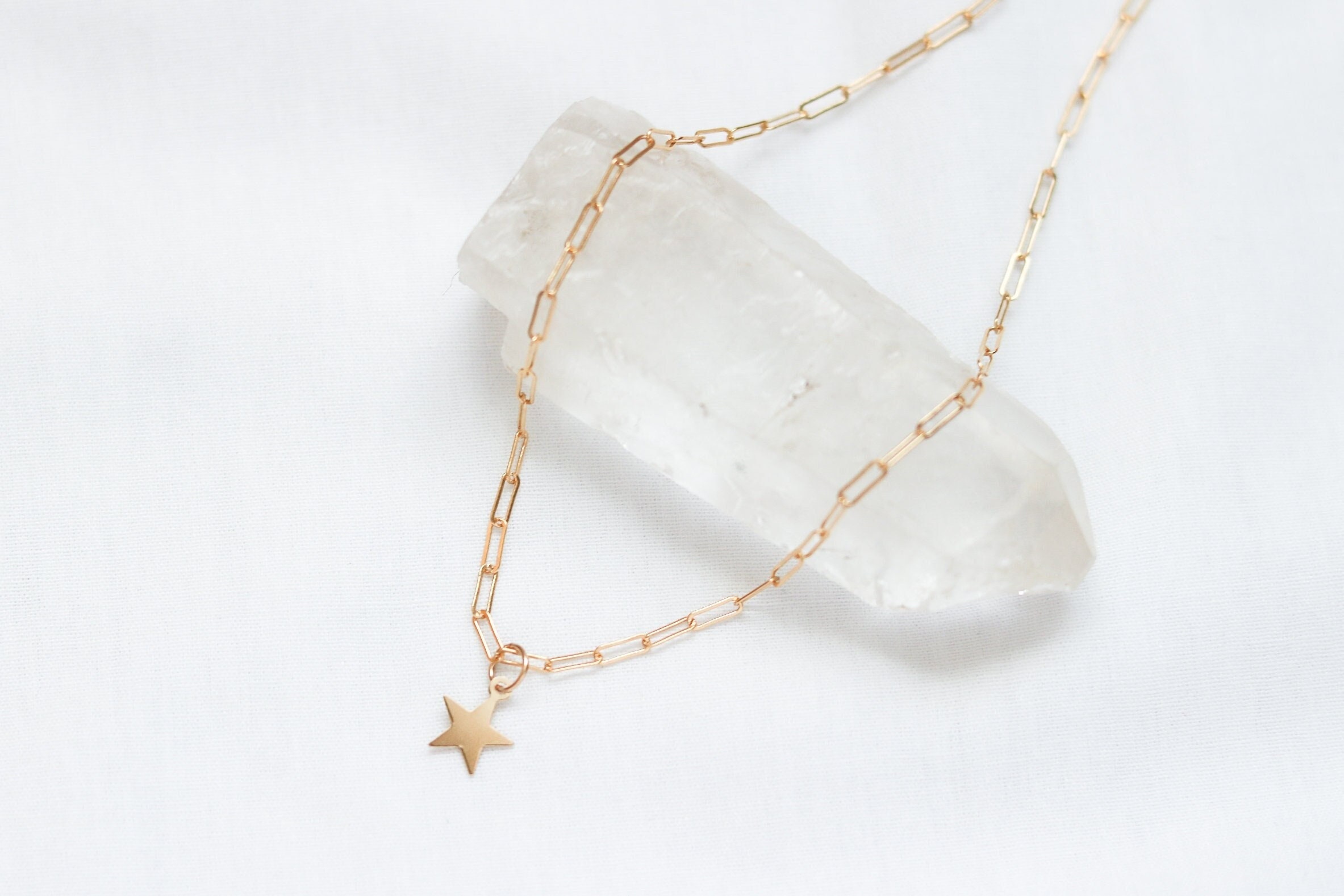 Gold Star Paperclip Chain Necklace 