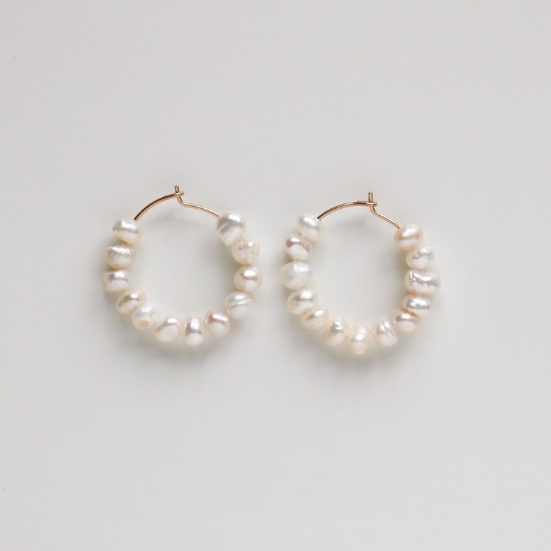 Pearl Earrings, Beaded Hoops, 14k Gold Filled Wire, Boho Pearl Earrings, Bridesmaids Gift, Bridal Earrings, Zero Waste Jewelry image 2