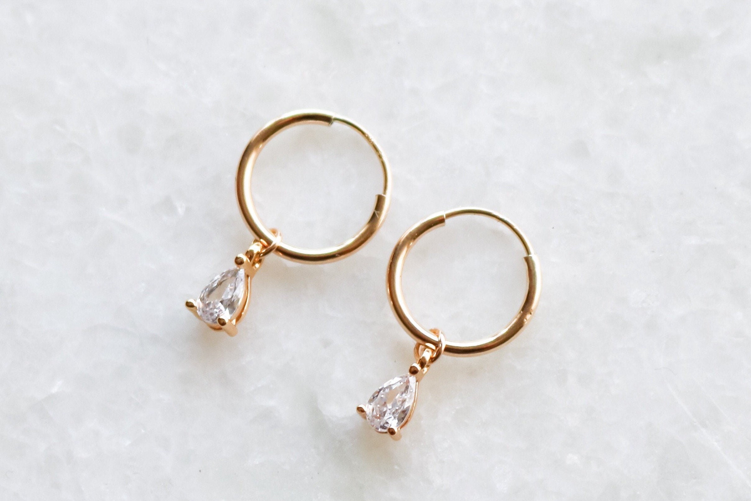 14k Goldfilled Charm Huggie Hoop Earrings Cubic Zirconia Etsy