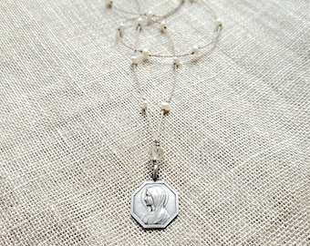 French Deco Virgin Mary charm necklace
